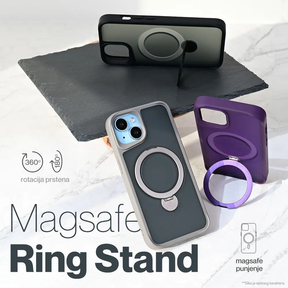 Torbica Magsafe Ring Stand za Iphone 15 Pro 6.1 Siva