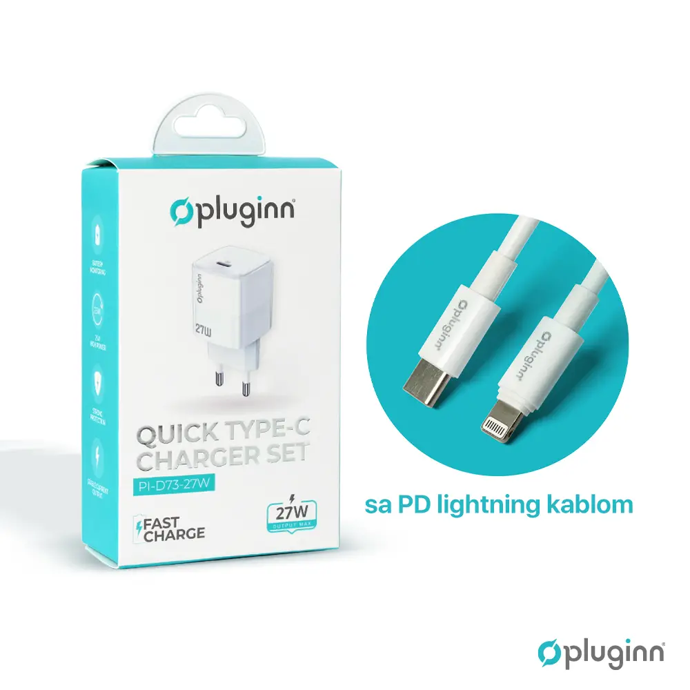 Kucni Punjac Pluginn Pi-d73-27w, PD 3.0, Pps, 27W sa PD Iphone Lightning Kablom Beli CE