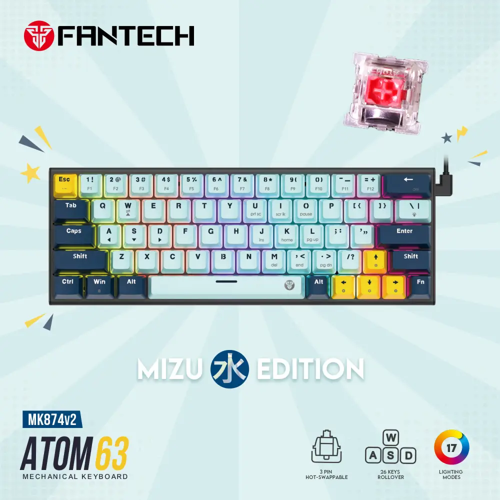 Tastatura Mehanicka Gaming Fantech MK874 RGB Atom 63 Skyblue (red Switch)