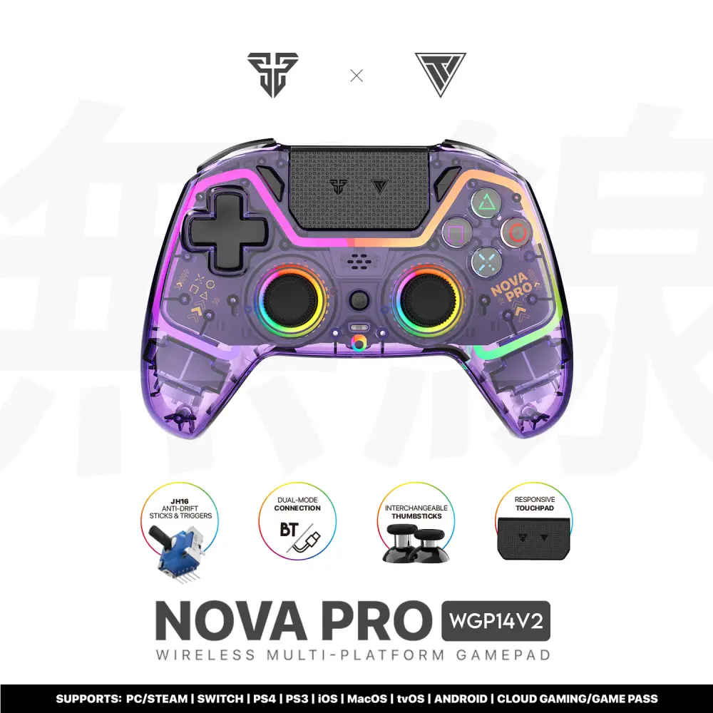 Joypad Wireless Fantech Wgp14v2 NOVA PRO Multiplatform RGB Clear Ljubicasti
