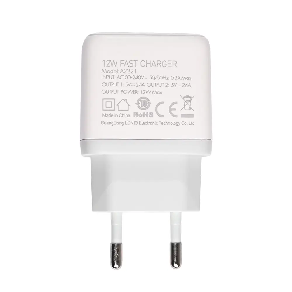 Kucni Punjac Ldnio A2221 2xusb, 12W sa Type C Kablom Beli
