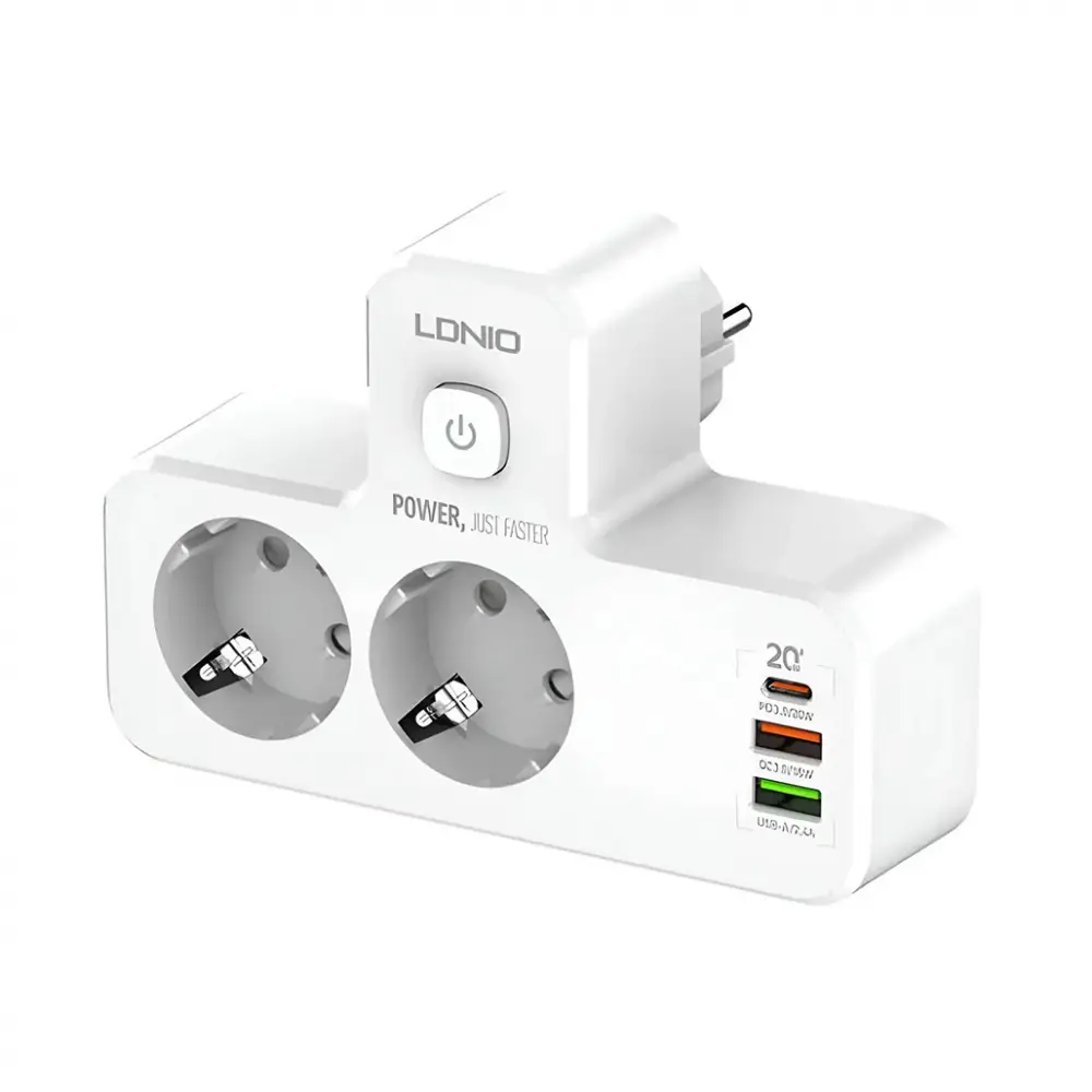 Produzni Kabl Ldnio Se2337 2500W (lopov) EU 2 Uticnice + 2XUSB Qc3.0 18w, PD 20W Beli