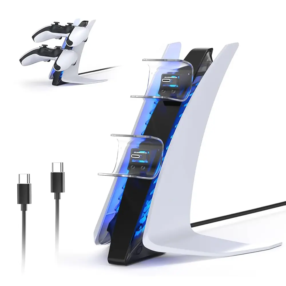 Dobe Tp5-0557 Stalak-punjac za Dva Gamepada sa Osvetljenjem PS5 Beli