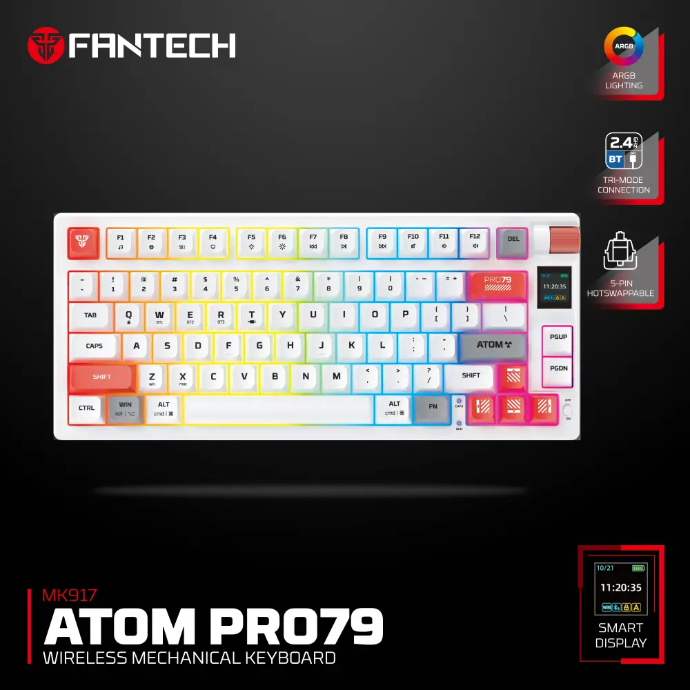 Tastatura Mehanicka Gaming Fantech MK917 RGB Atom PRO79 Wireless Bela (red Switch)