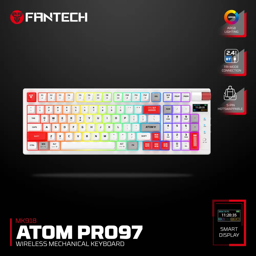 Tastatura Mehanicka Gaming Fantech MK918 RGB Atom PRO97 Wireless Bela (blue Switch)