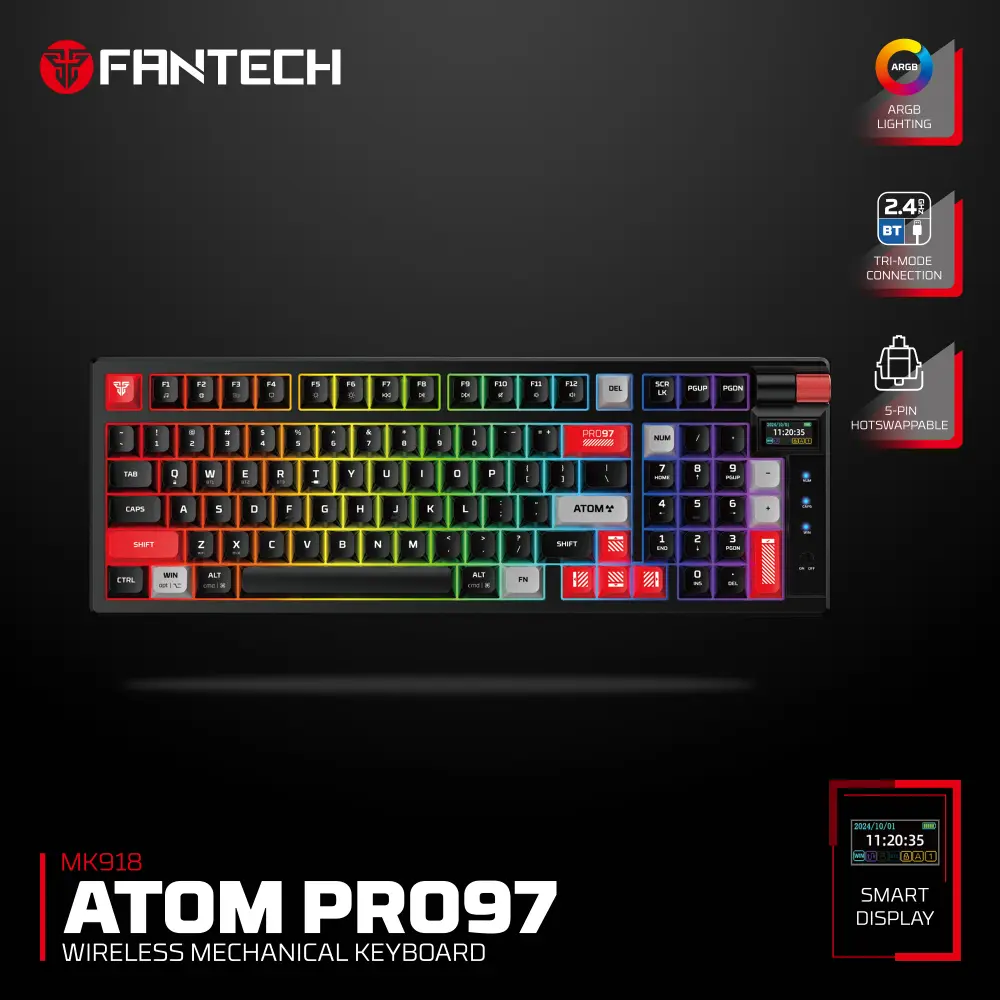 Tastatura Mehanicka Gaming Fantech MK918 RGB Atom PRO97 Wireless Crna (red Switch)