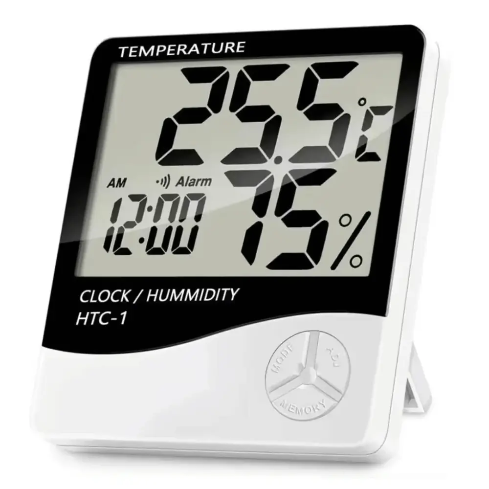 Termometar HTC-1 JWD Temperetura, Sat, Vlaznost Vazduha Beli