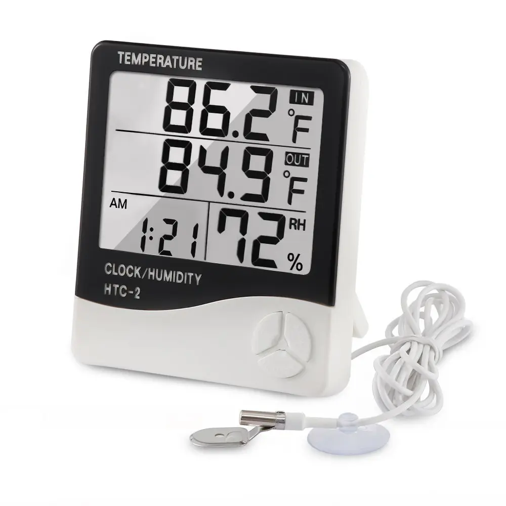 Termometar HTC-2 JWD Temperetura, Sat, Vlaznost Vazduha, Sonda Beli