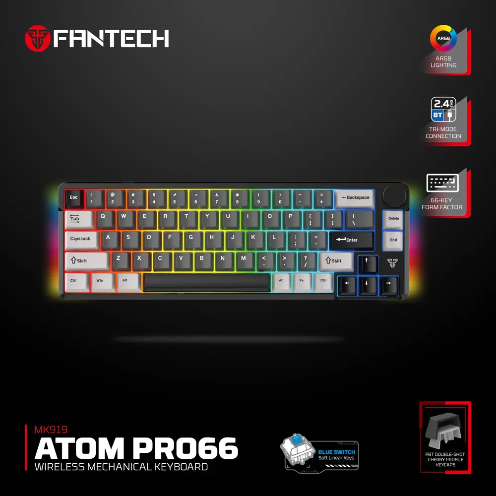Tastatura Mehanicka Gaming Fantech MK919 Atom PRO66 Crna (blue Switch)