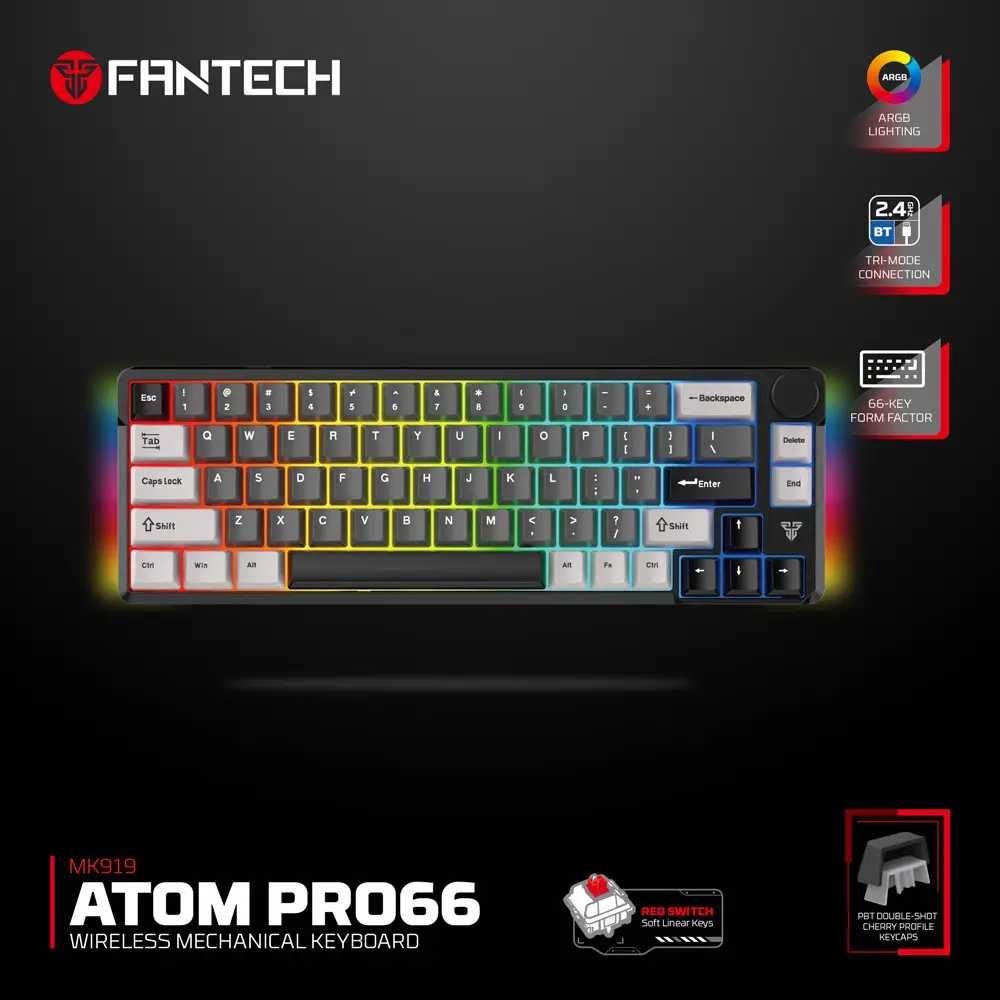 Tastatura Mehanicka Gaming Fantech MK919 Atom PRO66 Crna (red Switch)