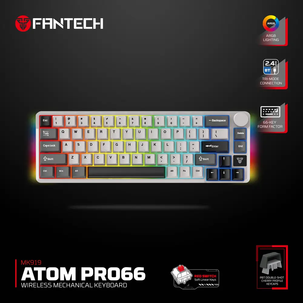 Tastatura Mehanicka Gaming Fantech MK919 Atom PRO66 Siva (red Switch)