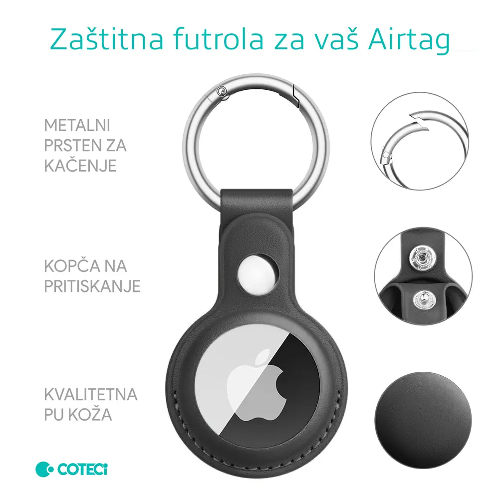 Kozna Futrola za Airtag Coteci Crna