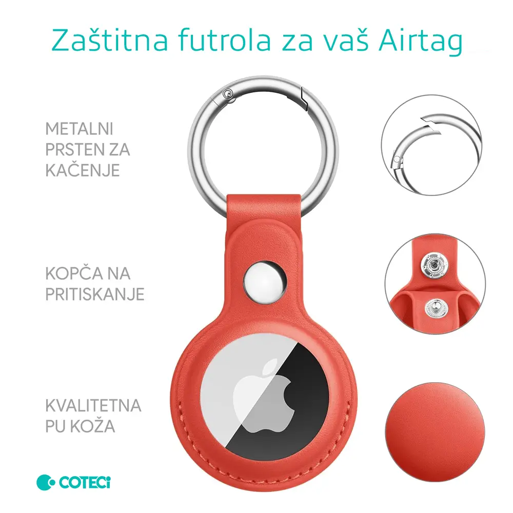 Kozna Futrola za Airtag Coteci Crvena