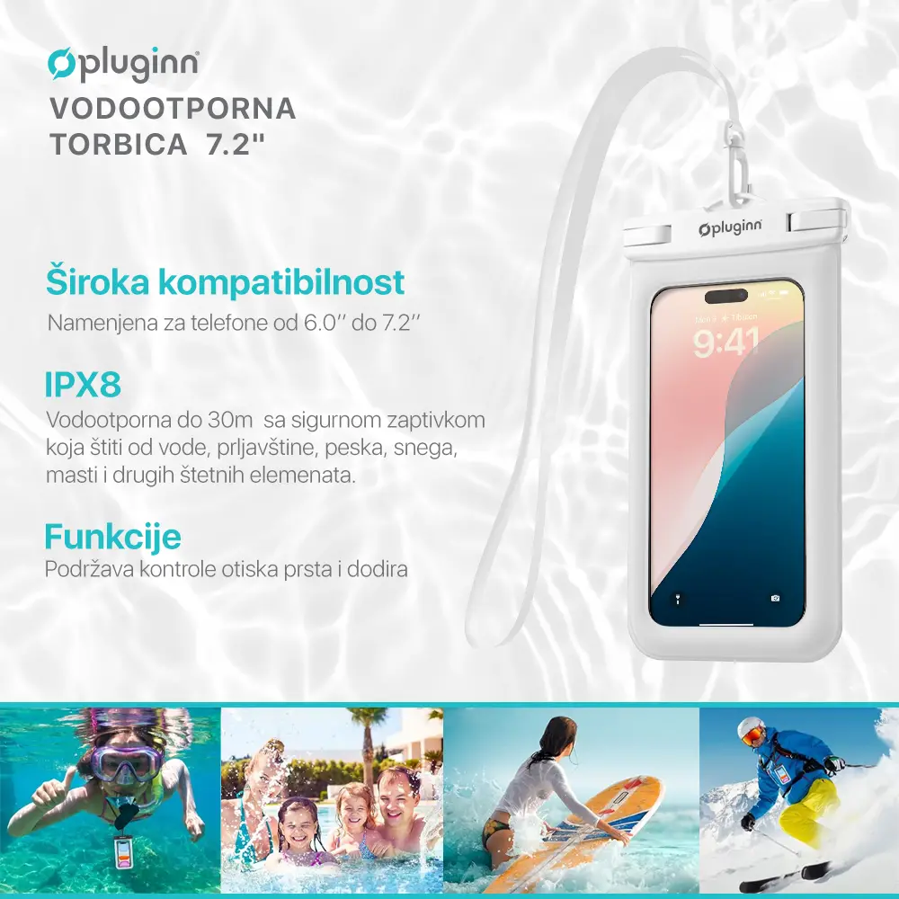 Vodootporna Torbica Pluginn 7.2" Bela