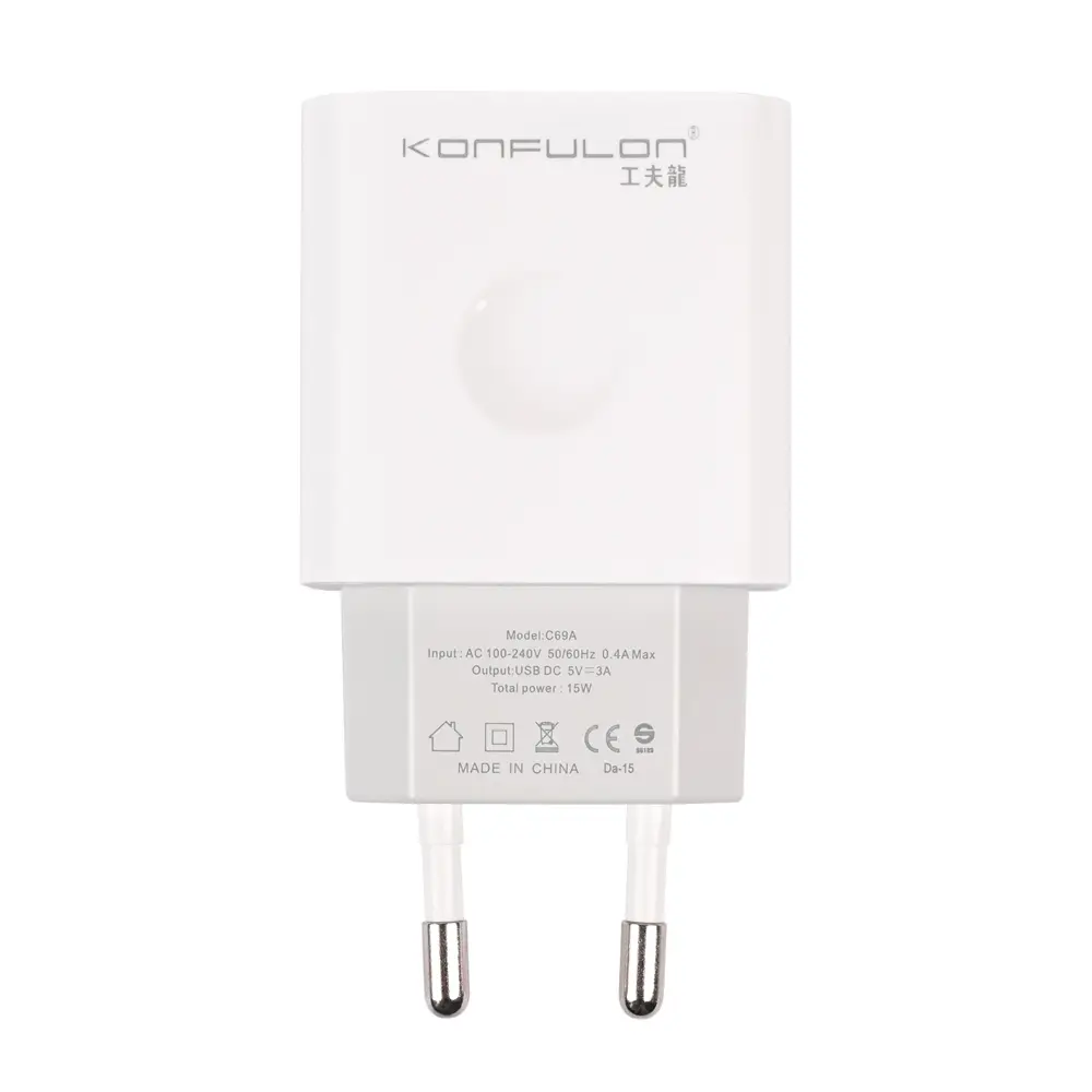 Kucni Punjac Konfulon C69a+dc05 QC 15w, USB na Iphone Lightning Beli 1M