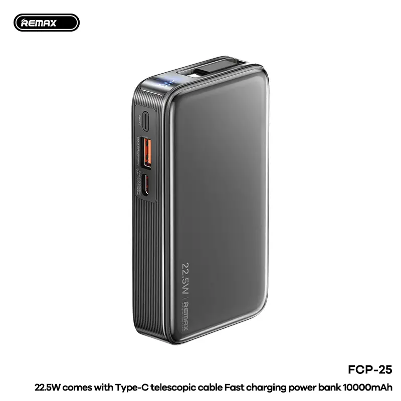 Power Bank Prenosiva Baterija Remax Fcp-25 Fast Charging 22.5w(teleskopski Kabl) Type-c 10000mah Crni