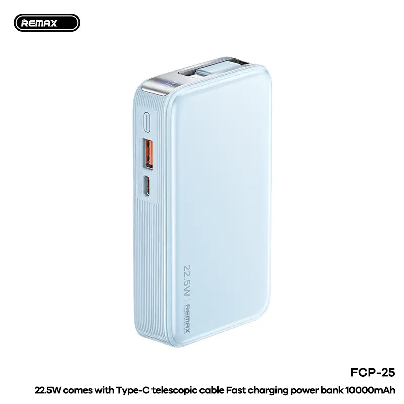Power Bank Prenosiva Baterija Remax Fcp-25 Fast Charging 22.5w(teleskopski Kabl) Type-c 10000mah Plavi