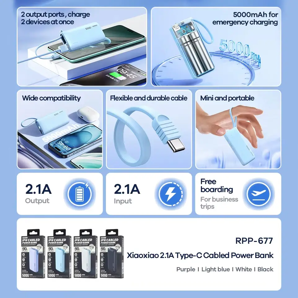 Power Bank Prenosiva Baterija Remax Xiaoxiao Rpp-676 2.1a 5000mah Ljubicasta
