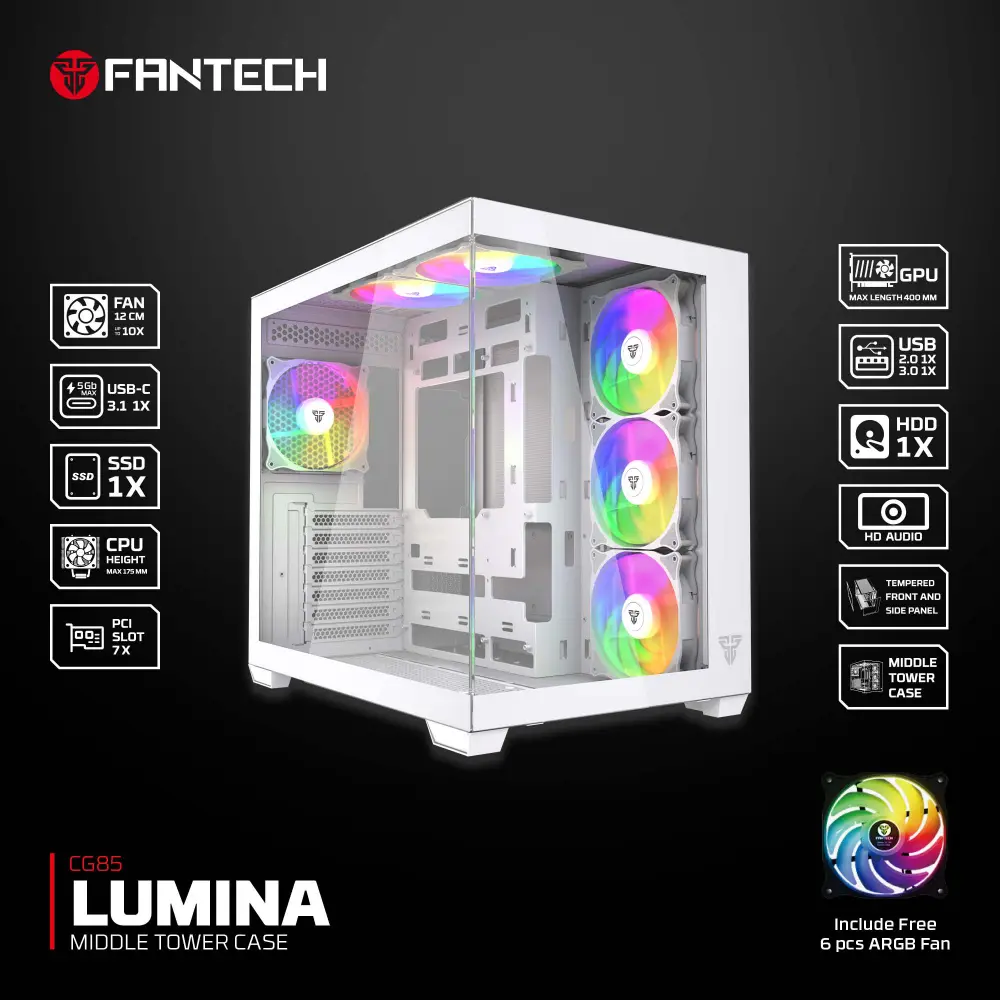 Kuciste Gaming Fantech CG85 Lumina Belo