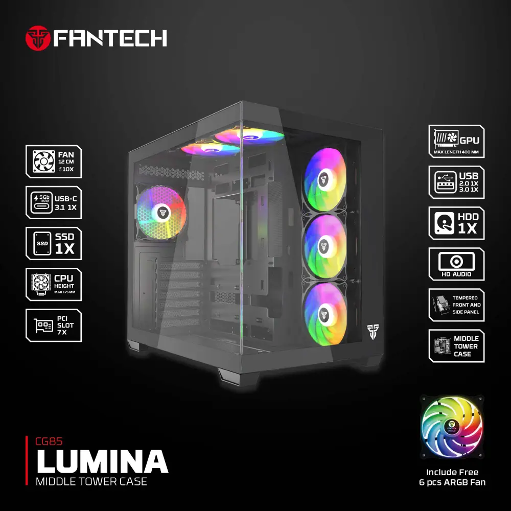 Kuciste Gaming Fantech CG85 Lumina Crno