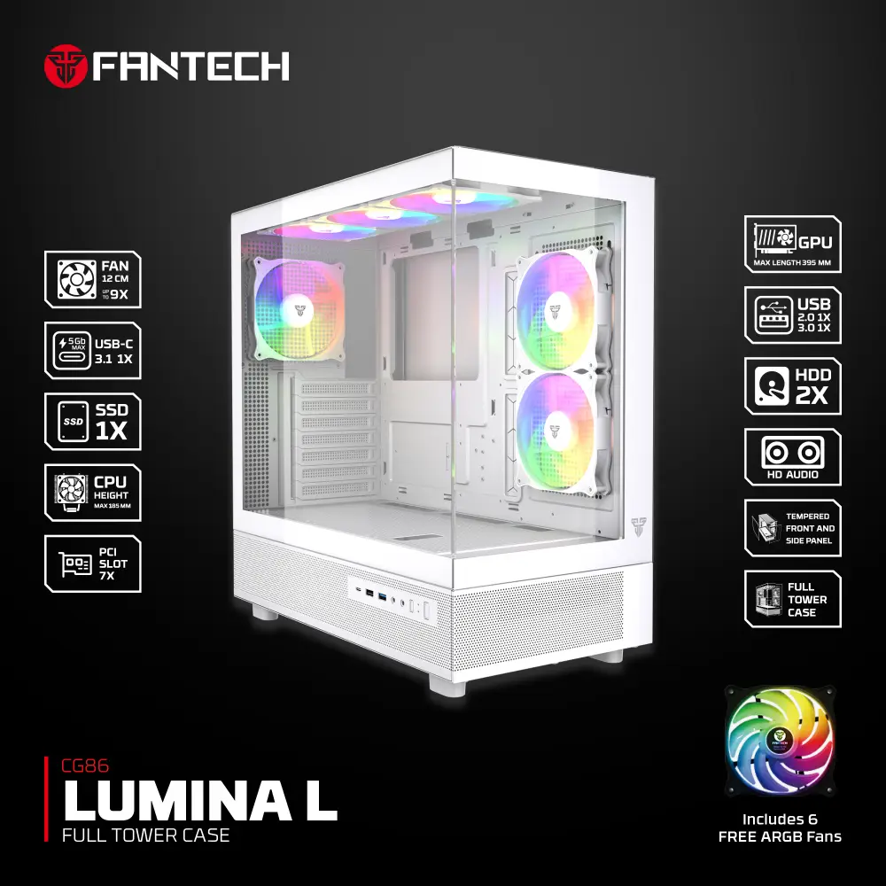 Kuciste Gaming Fantech CG86 Lumina L Belo
