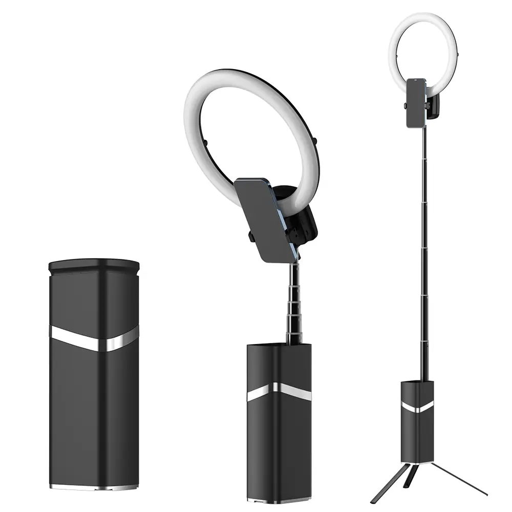 Tripod + LED Ring Lampa Multifinkcionalna sa Postoljem Crna