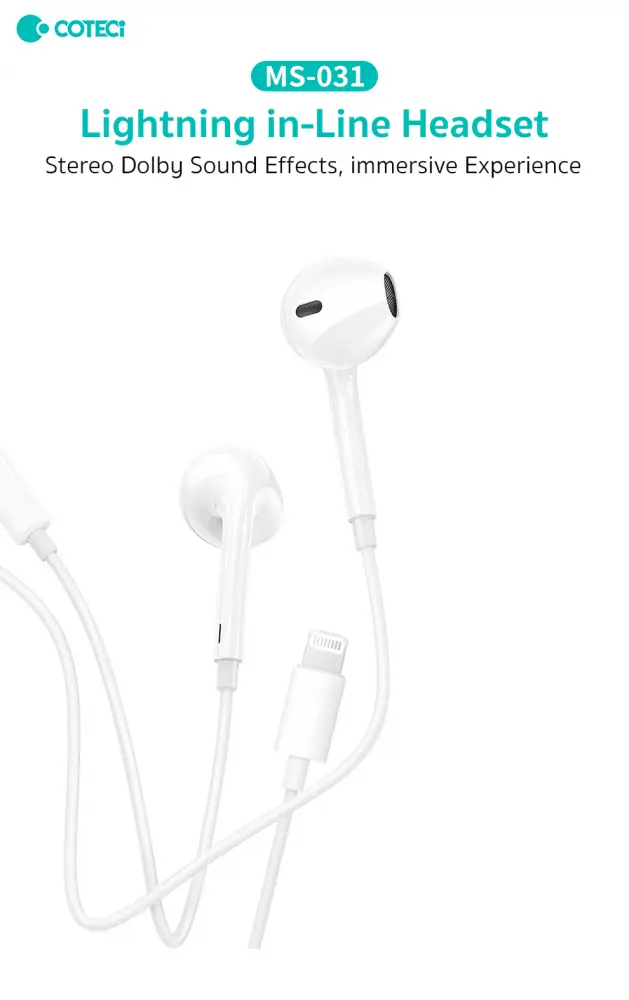 Slusalice Coteci Ms-031 za Iphone Lightning Bele