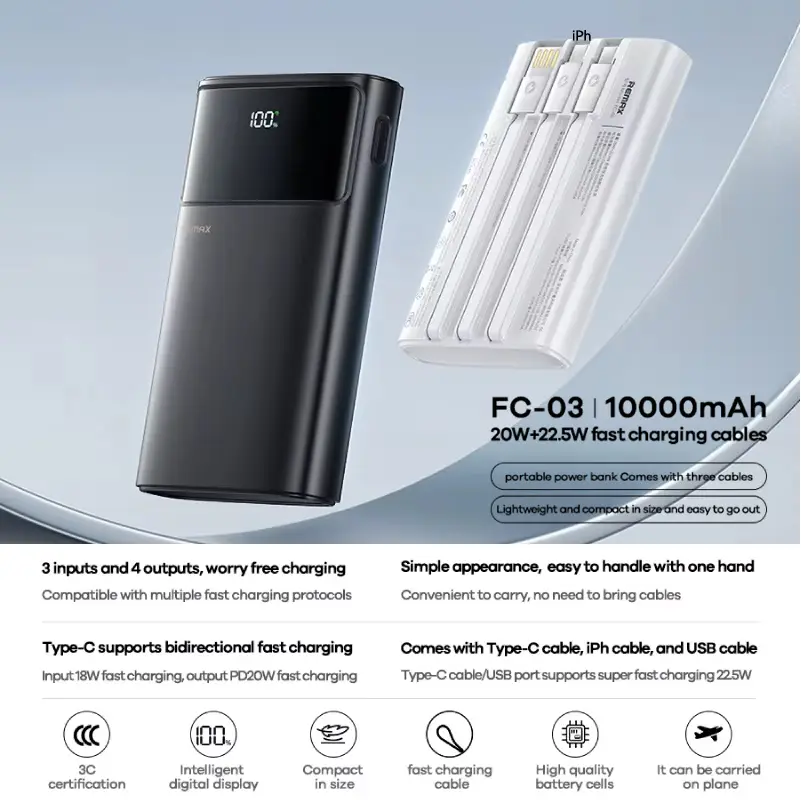 Power Bank Prenosiva Baterija Remax FC-03 20w+22.5w 10000mah Crna