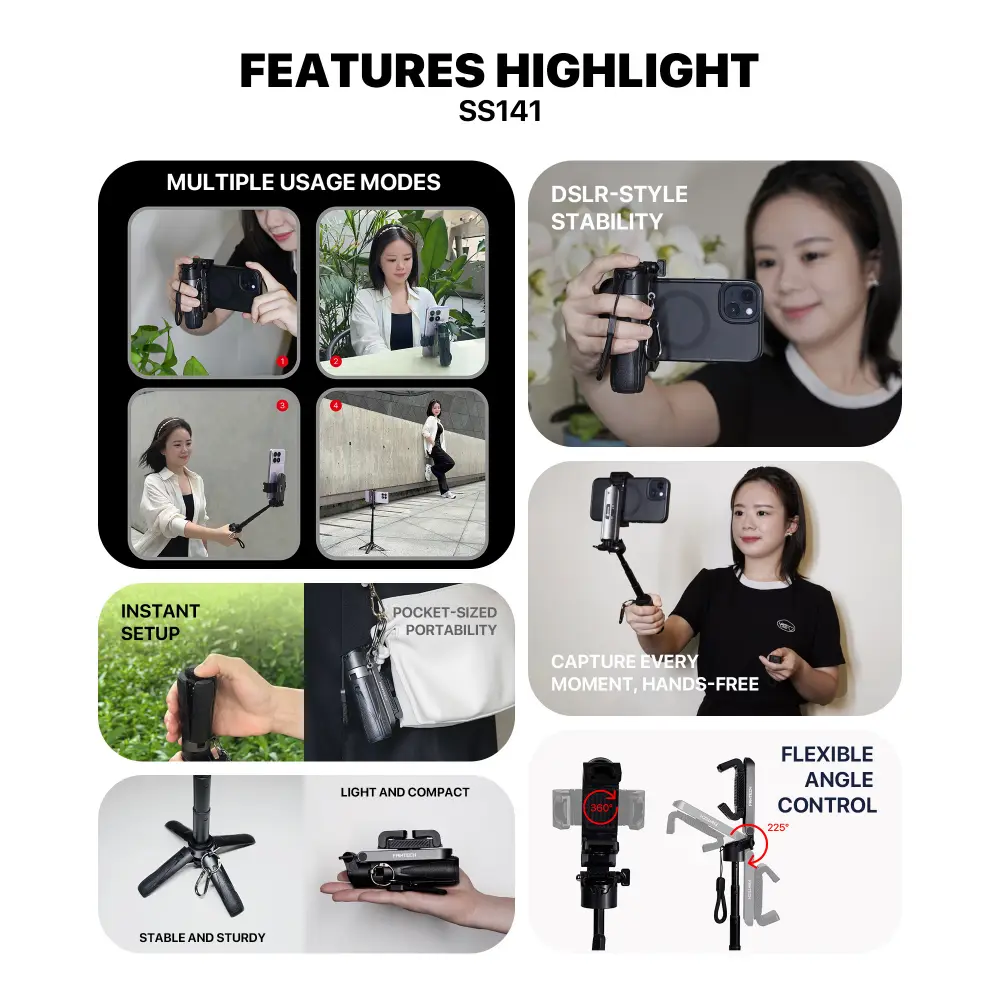 Selfie Stick Fantech SS141 Selfi Stap Crni