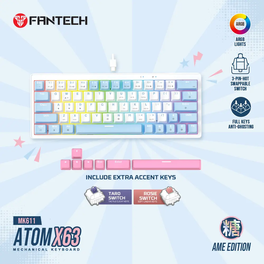 Tastatura Mehanicka Gaming Fantech MK611 Atom X63 AME Bela (taro Switch)