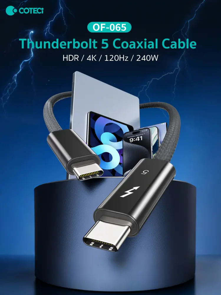 Data Kabl Coteci Thunderbolt Of-065 80gbps 240W 4K PD Type C na Type C Crni 1M