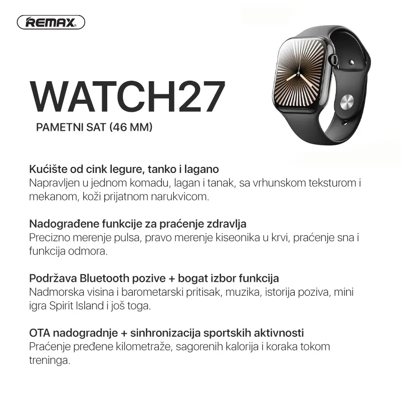 Smart Watch Remax Watch27 46MM Crni