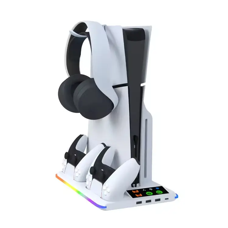 Ha8008 EL RGB Multifunkcionalni Punjac i Cooler za PS5 Konzolu Beli