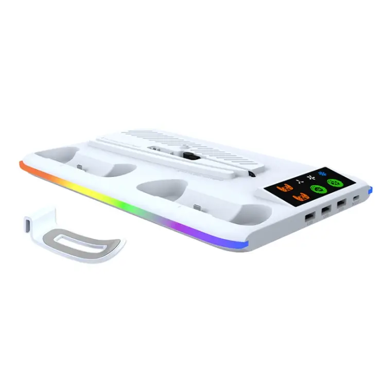 Ha8008 EL RGB Multifunkcionalni Punjac i Cooler za PS5 Konzolu Beli