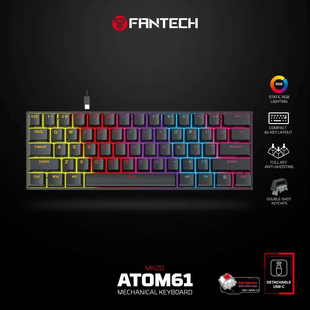 Tastatura Mehanicka Gaming Fantech MK211 RGB Atom61 Crna (red Switch)