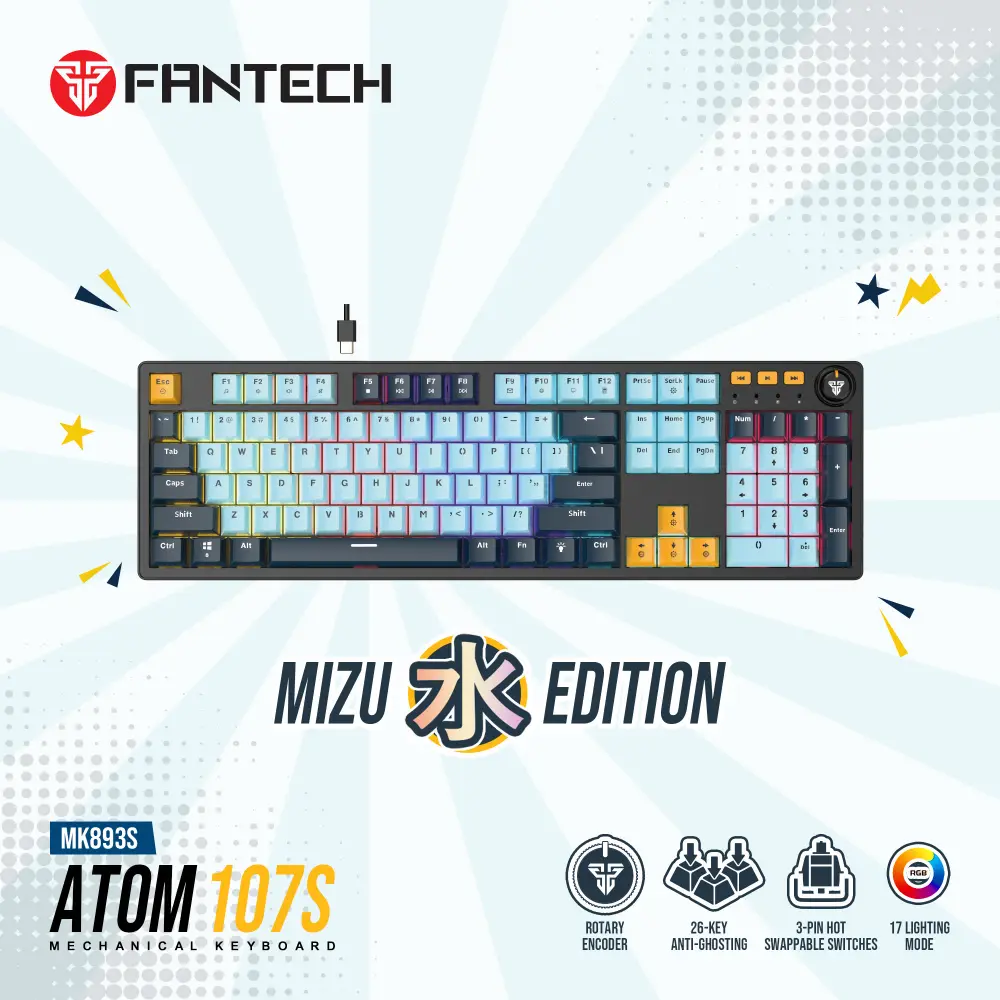 Tastatura Mehanicka Gaming Fantech Mk893s RGB Atom 107S MIZU Blue (rosie Switch)