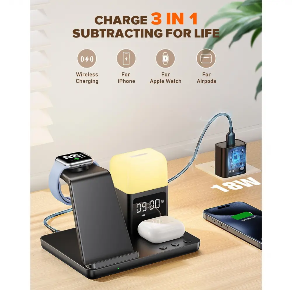 Desktop Drzac za Mobilni Telefon Z18 6U1 (wireless Punjac za Mobilni Telefon, Slusalice i Apple Smart Watch)