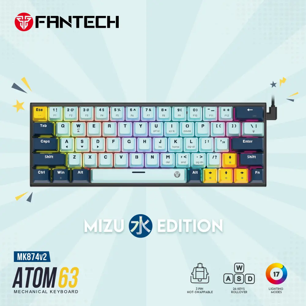 Tastatura Mehanicka Gaming Fantech Mk874v2 RGB Atom 63 Mizu Skyblue (taro Switch)