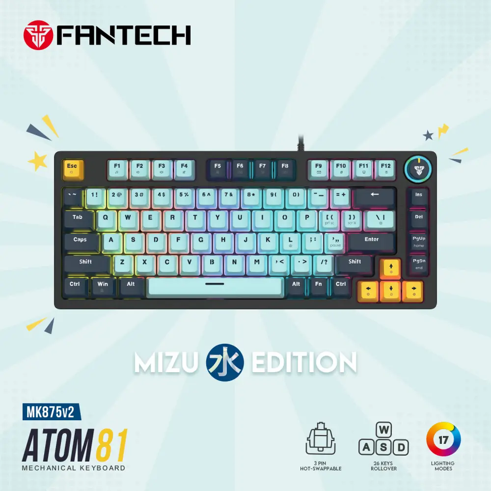 Tastatura Mehanicka Gaming Fantech Mk875v2 RGB Atom 81 Mizu Skyblue (rosie Switch)
