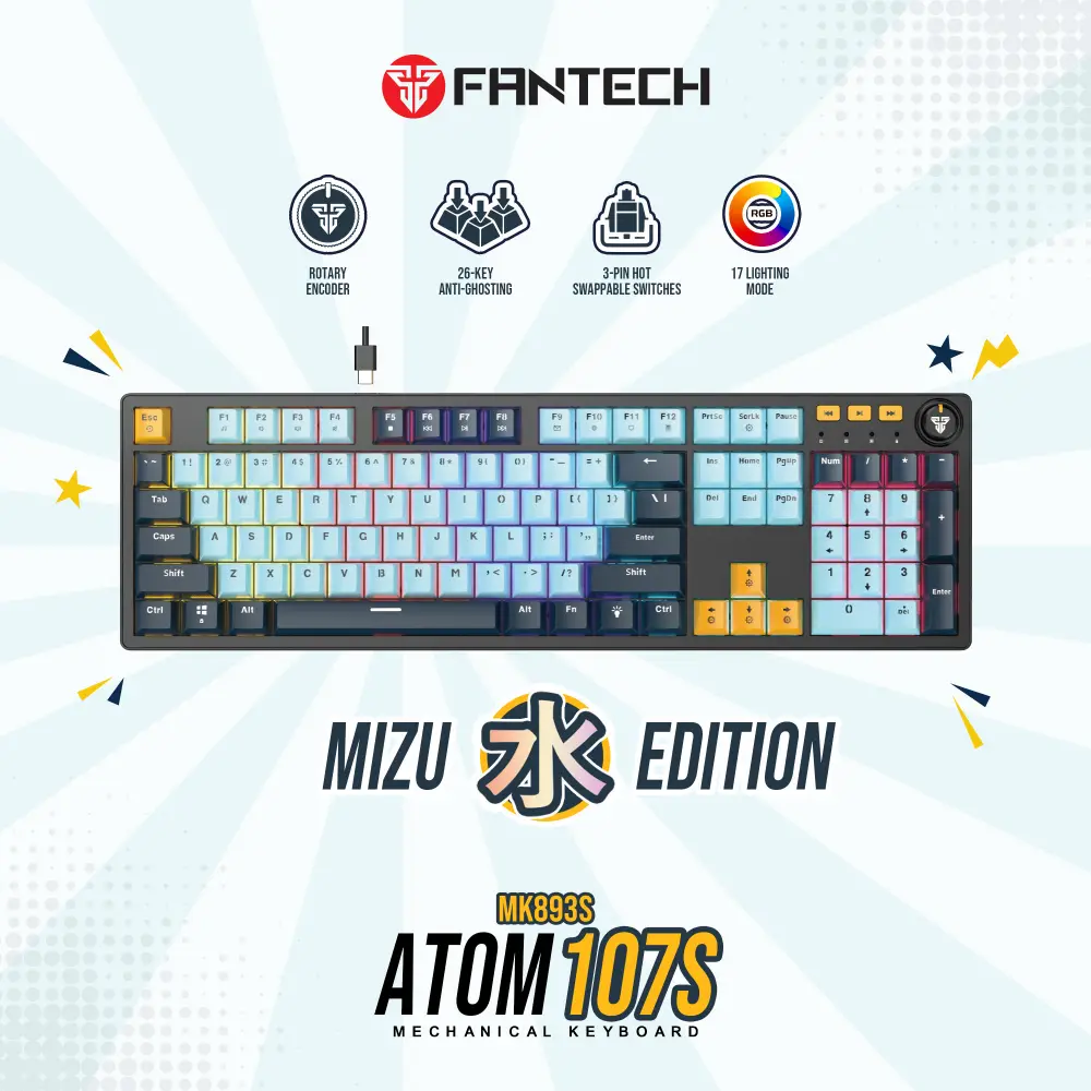 Tastatura Mehanicka Gaming Fantech Mk893s RGB Atom 107S MIZU Blue (taro Switch)