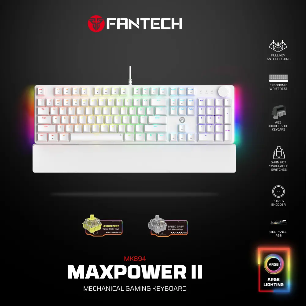 Tastatura Mehanicka Gaming Fantech MK894 RGB Maxpower II Bela (yellow Zest Switch)