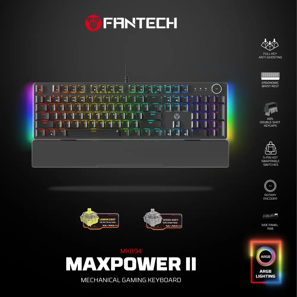 Tastatura Mehanicka Gaming Fantech MK894 RGB Maxpower II Crna (speed Grey Switch)