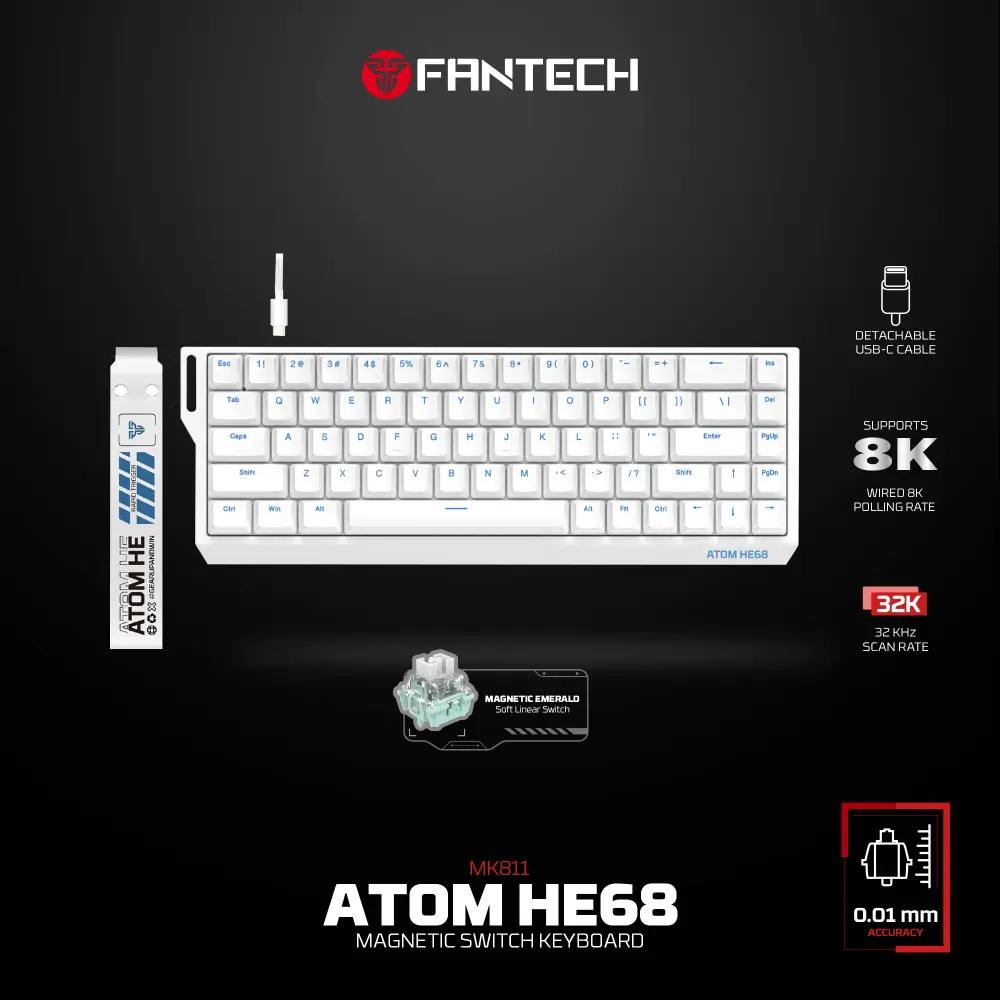 Tastatura Wired Magnetic Gaming Fantech MK811 RGB Atom HE68 Bela (emerald Switch)