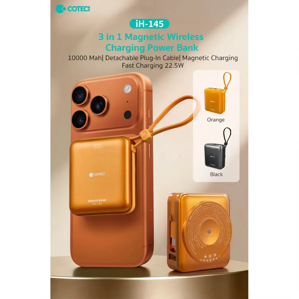 Power Bank Prenosiva Baterija Magnetic Coteci Ih-145 3U1 Narandzasta
