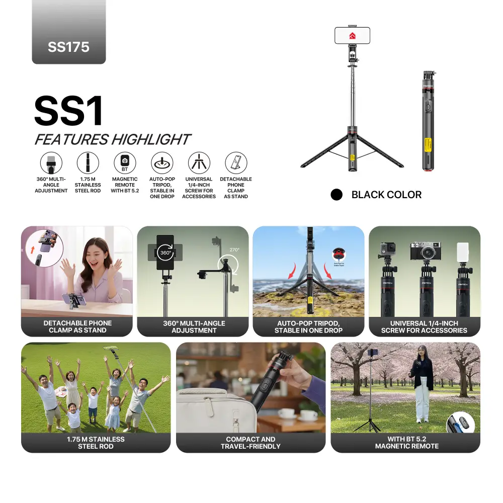 Selfie Stick Fantech SS175 Selfi Stap Crni