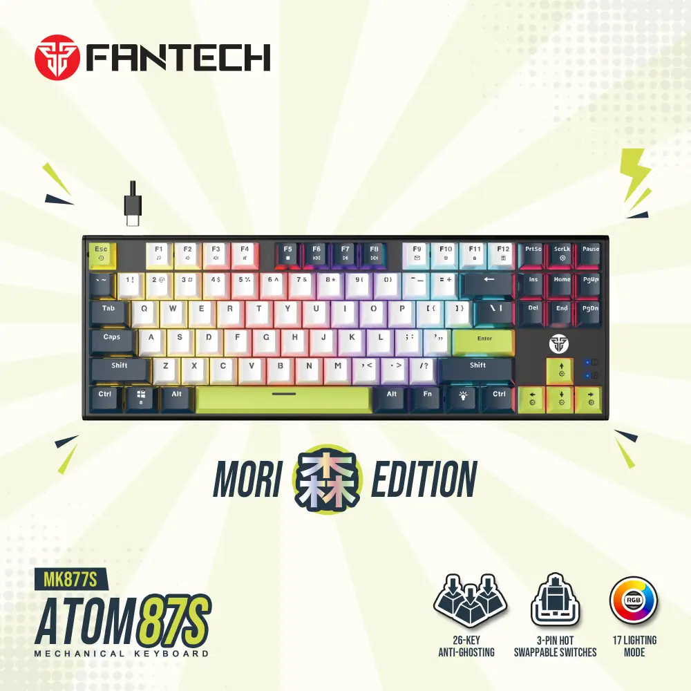 Tastatura Mehanicka Gaming Fantech Mk877s RGB Atom 87S Mori Bela (rosie Switch)