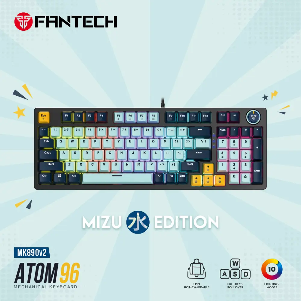 Tastatura Mehanicka Gaming Fantech MK890 RGB Atom MK96 Skyblue (rosie Switch)