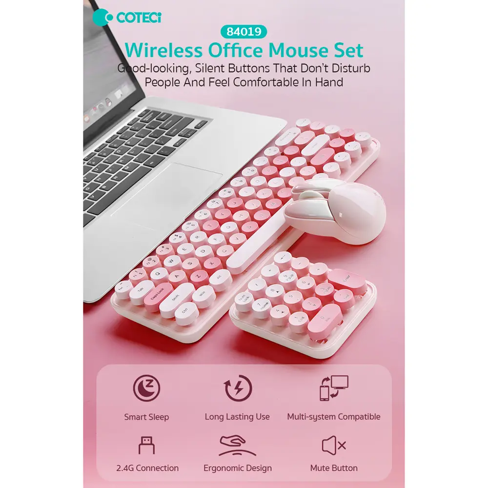 Combo Mis i Tastatura Coteci 84019 Pink
