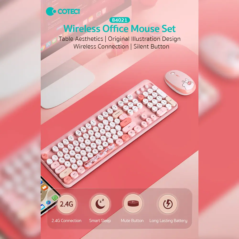 Combo Mis i Tastatura Coteci 84021 Pink
