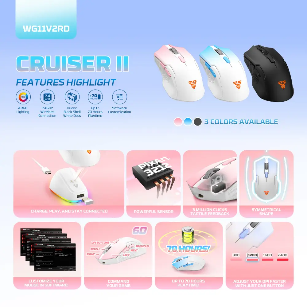 Mis Wireless Fantech Wg11v2rd Cruiser II Pink